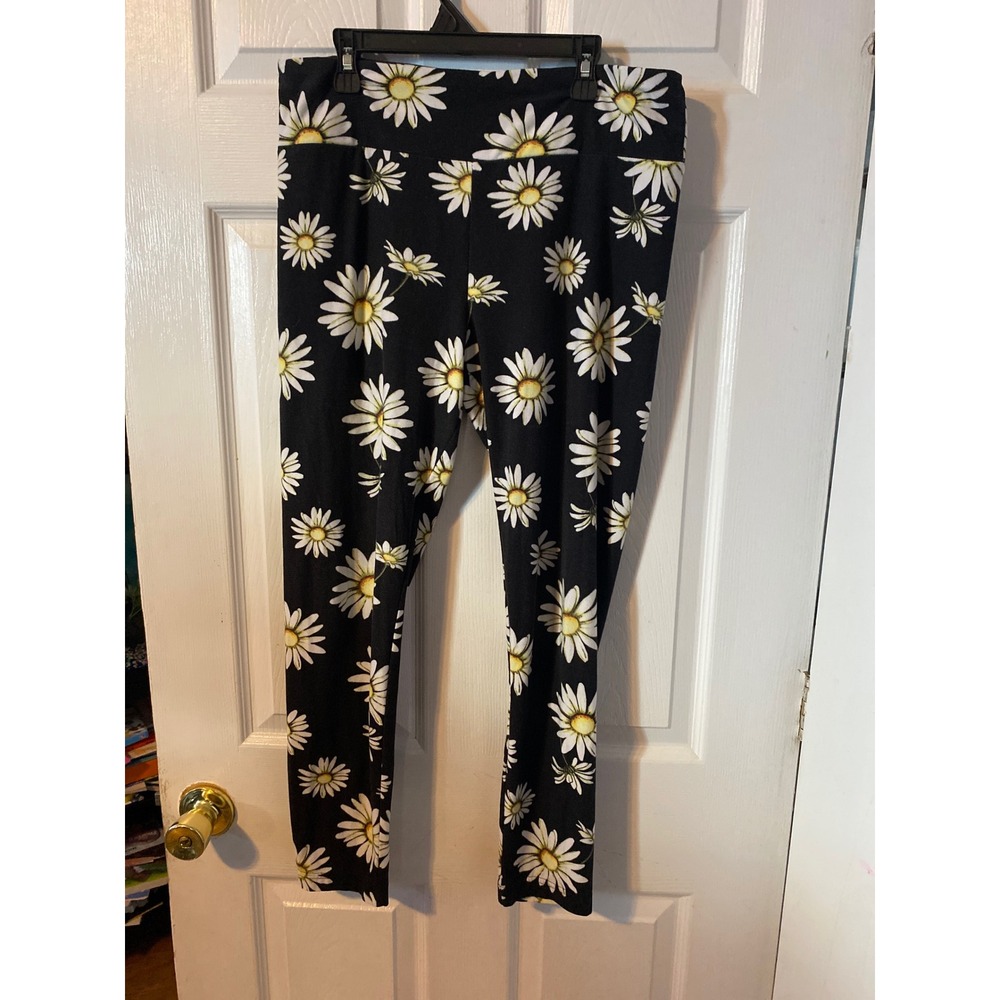 No Boundaries Daisy Print Leggings Black White Floral High Rise XL 15-17